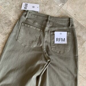NWT RFM Womens Olive Green Raw Hem Garment Dyed Wide Leg Denim Jeans Size 9/29